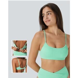 Halara Bikini Top Size Large Pastel Green Ribbed Padded Bralette Swimwear Beach